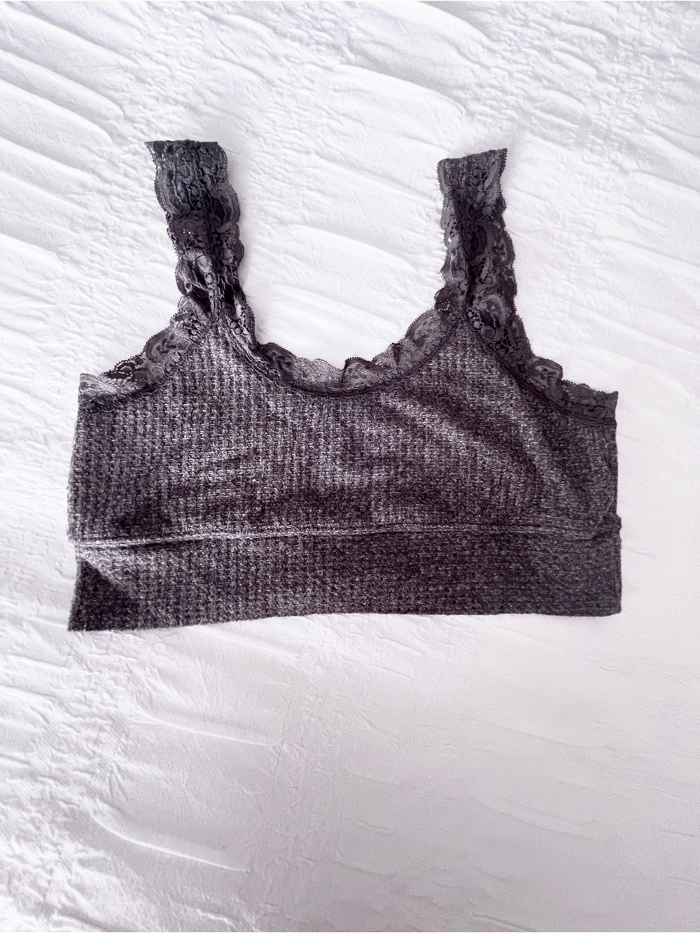 Z Supply Lace-Trim Ribbed Bralette in Dark Gray size large